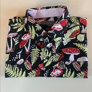 Planet B Mushroom Print Casual Button Down Shirt Size Large